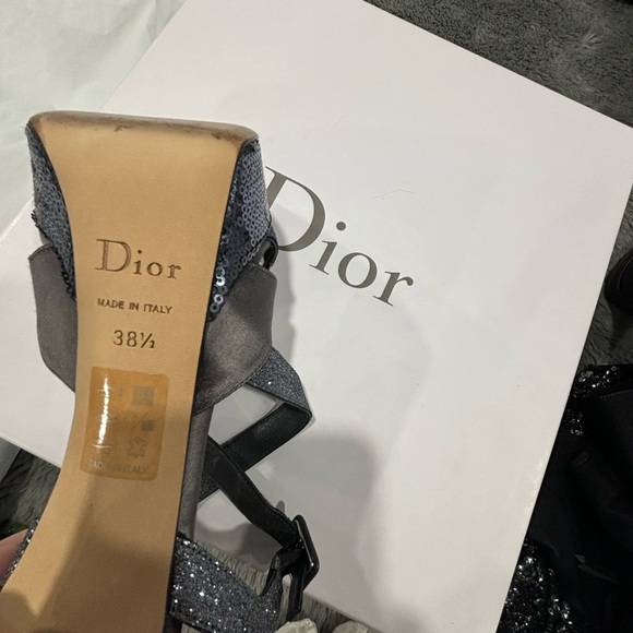 Christian Dior silver grey satin/ glitter/sequin heels 38.5 - Picture 7 of 9